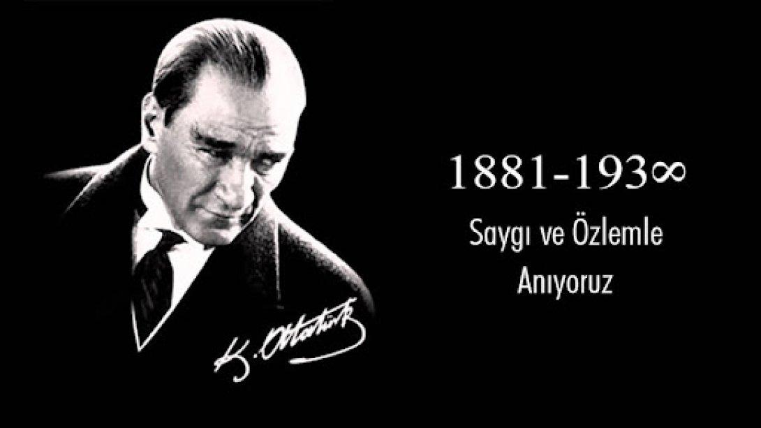İlçe Millî Eğitim Müdürümüz Sayın Mehmet Şah AYDINER'in 10 Kasım Atatürk'ü Anma Günü Mesajı